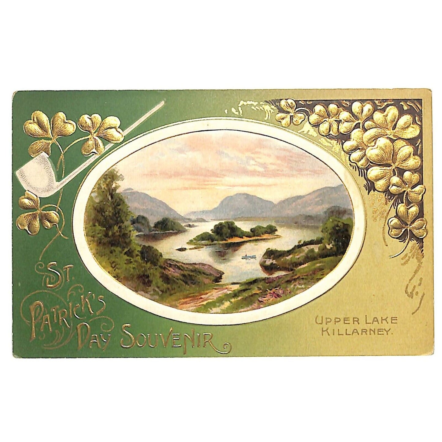 St. Patrick's Day Postcard Upper Lake Killarney Clover Embossed NP c1910-15