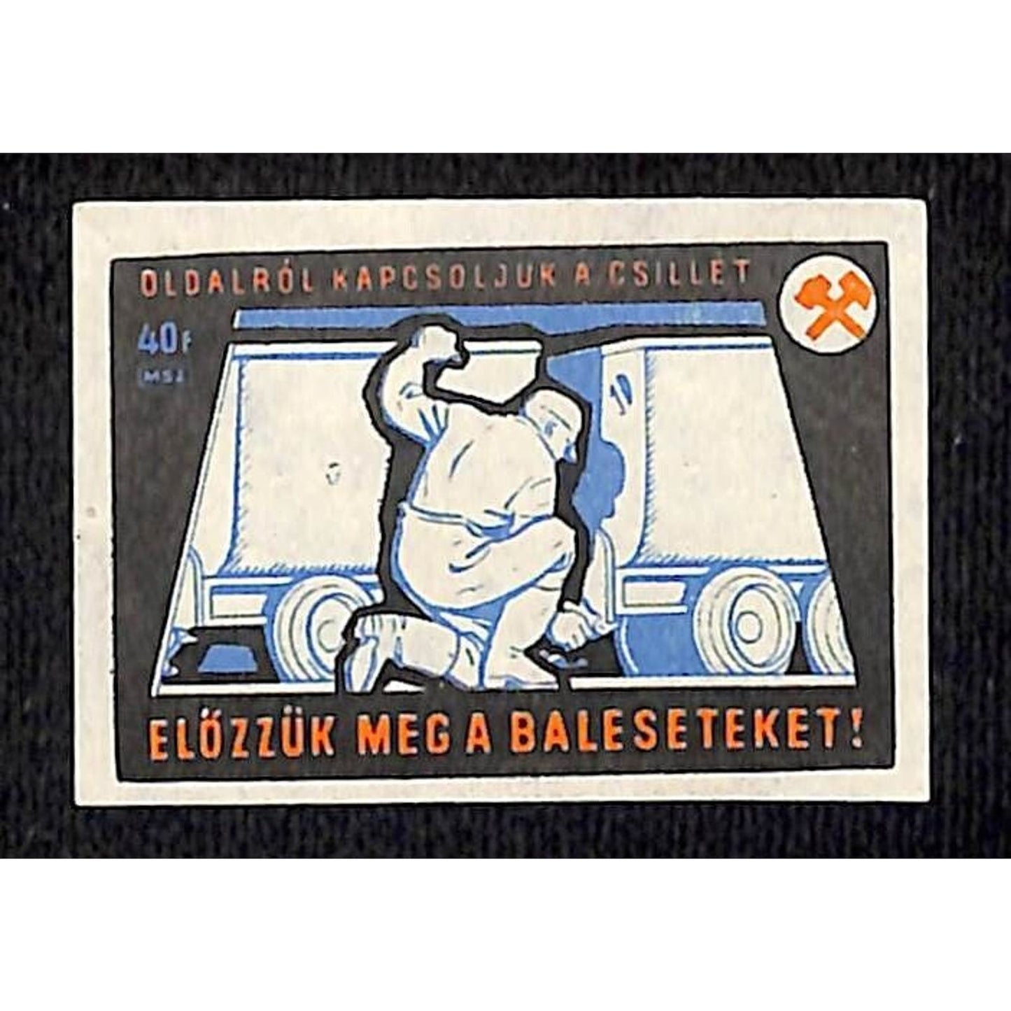 Vintage Matchbox Label Hungarian Mining Safety Coal Cars Connect Cillet c1961