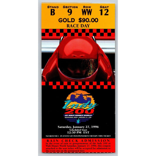 1996 Indy 200 Walt Disney World Ticket Stub - Inaugural Race - Seat 12