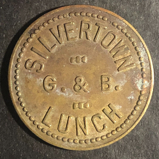G.B. Silvertown Lunch Akron, OH G/F 10¢ In Trade Brass Token (Est 1934) Scarce