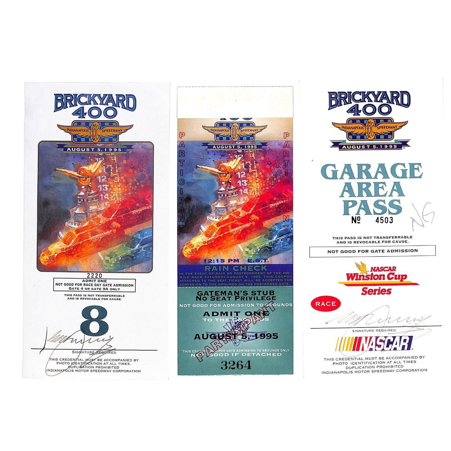 1995 Brickyard Participant Ticket Stub / Pass w/ Lanyard- The Ron Burton Estate