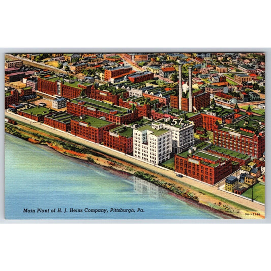H.J. Heinz Plant Pittsburgh Linen Advertising Postcard UP 1937-43 VGC