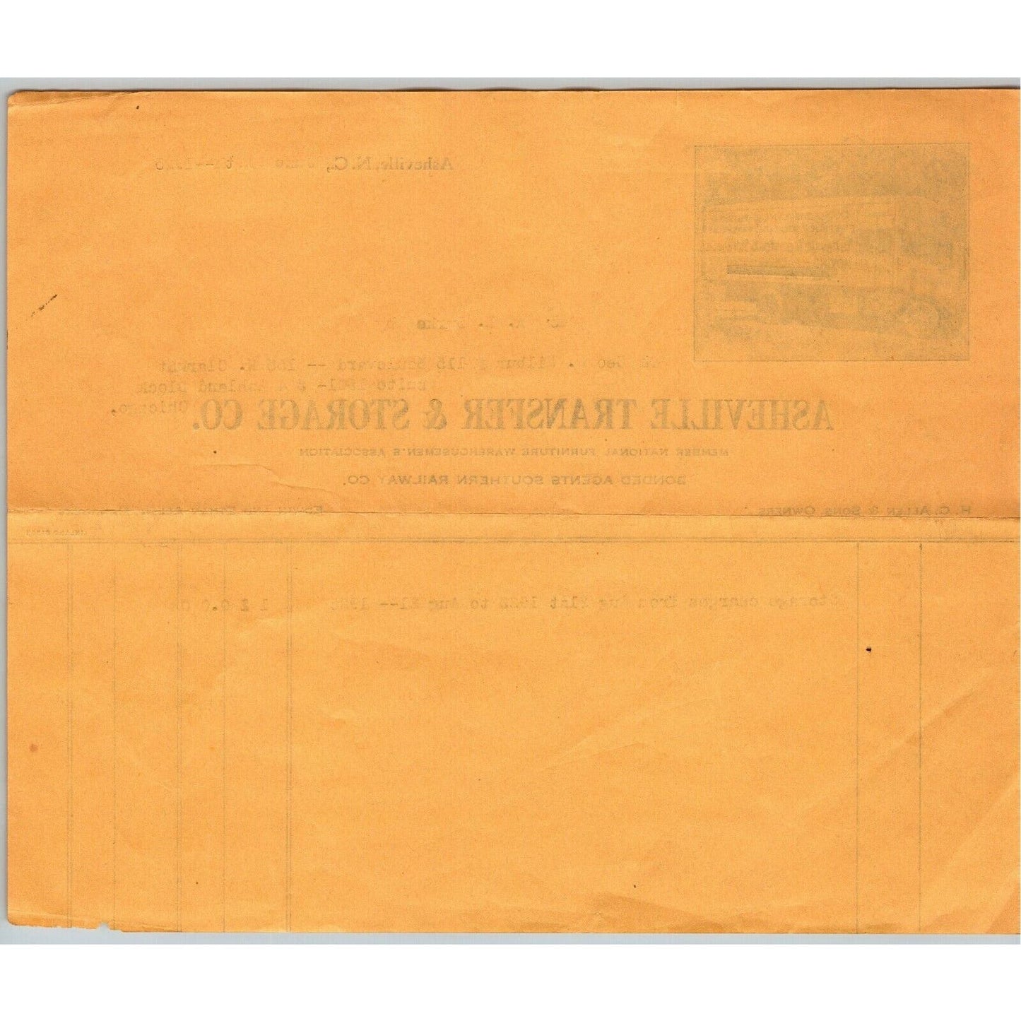 1925 Asheville, NC Letterhead Transfer & Storage Co. Real Photo Moving Truck