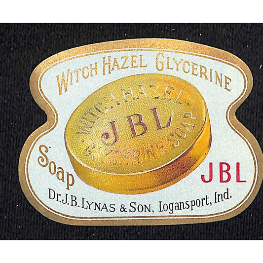 Witch Hazel Glycerine Soap JBL Logansport, IN Vintage Paper Label NOS VGC Gilt