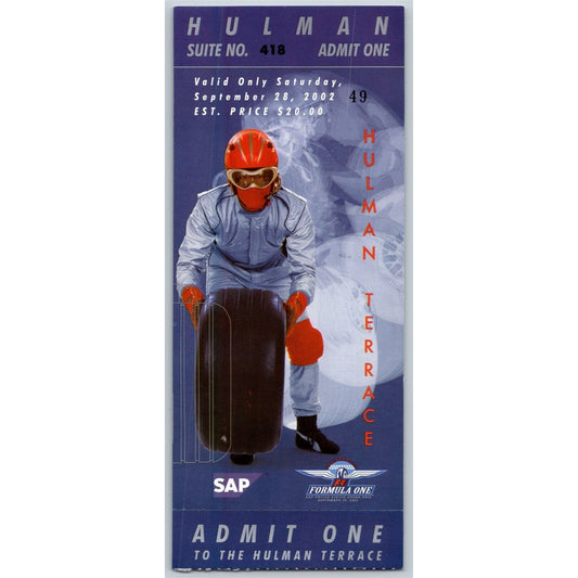 2002 Indianapolis Formula One Grand Prix Racing Hulman Suite Ticket Stub #49
