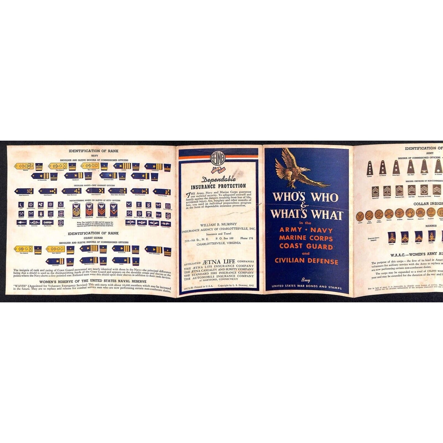 1942 Army Navy Marine Corps Coast Guard Who's Who Fold-Out Insignia ID Guide