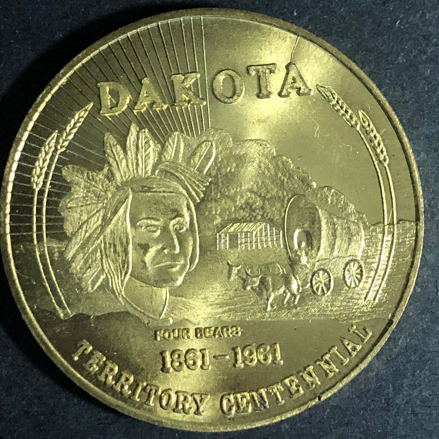 Dakota Territory Centennial 50c 1961 Four Bears Medal / Token 34mm VGC