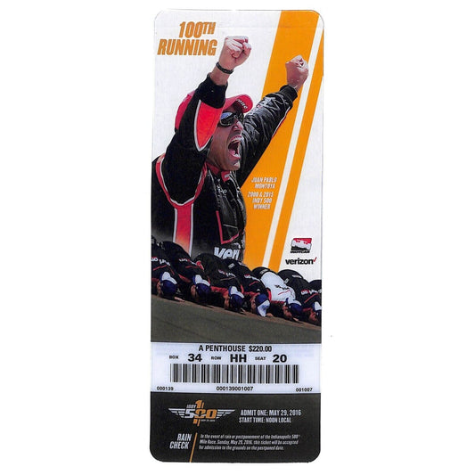 2016 Indy 500 Ticket 100th Running Clear Plastic Penthouse IMS 34-HH-20 VGC