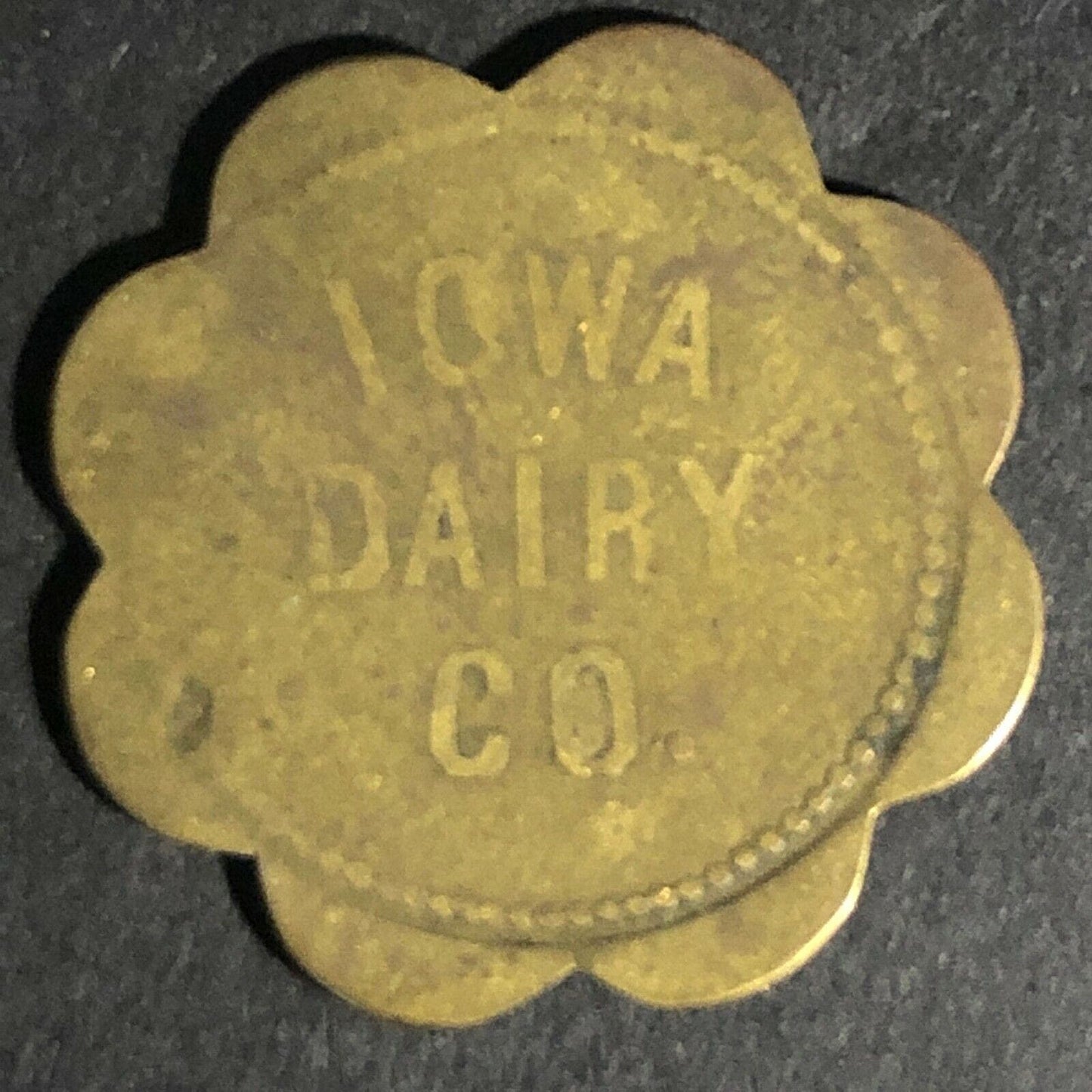 Iowa Dairy Co. Token Good For 1/2 Pint Cream 27mm Brass Scalloped