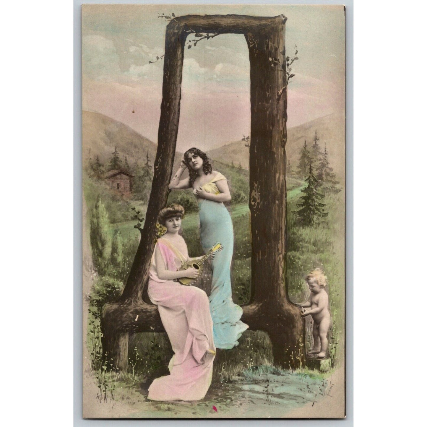 Scarce c1904 Vintage Large Letter Cyrillic Russian Monogram Postcard "De" Kids