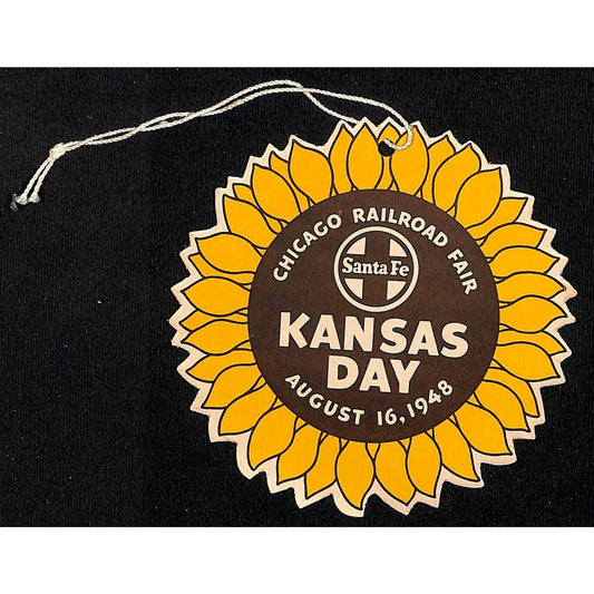 1948 Chicago Railroad Fair "Kansas Day" Die Cut Sunflower Hanger Card VGC