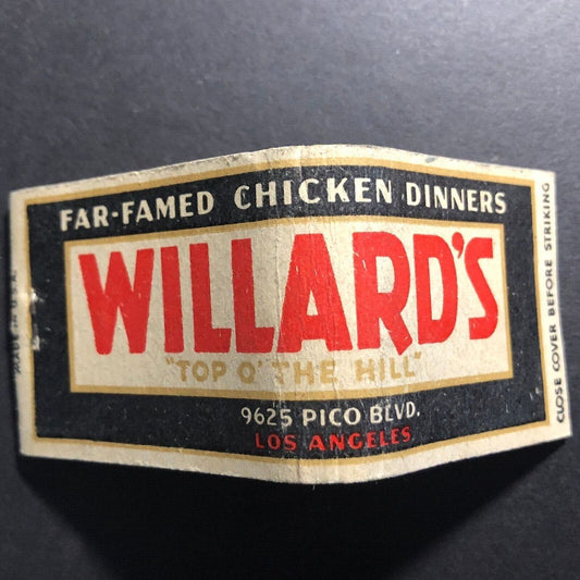 Willard's Restaurant Los Angeles Matchbook c1930's-40's 20-Strike VGC Scarce