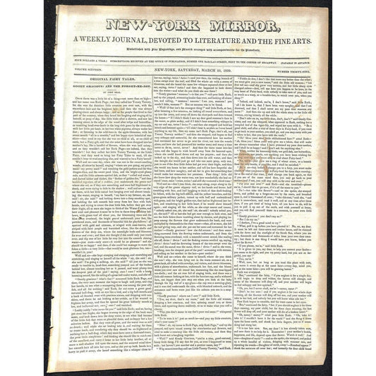New-York Mirror Weekly Journal Literature Fine Arts Newspaper 3/23/1839