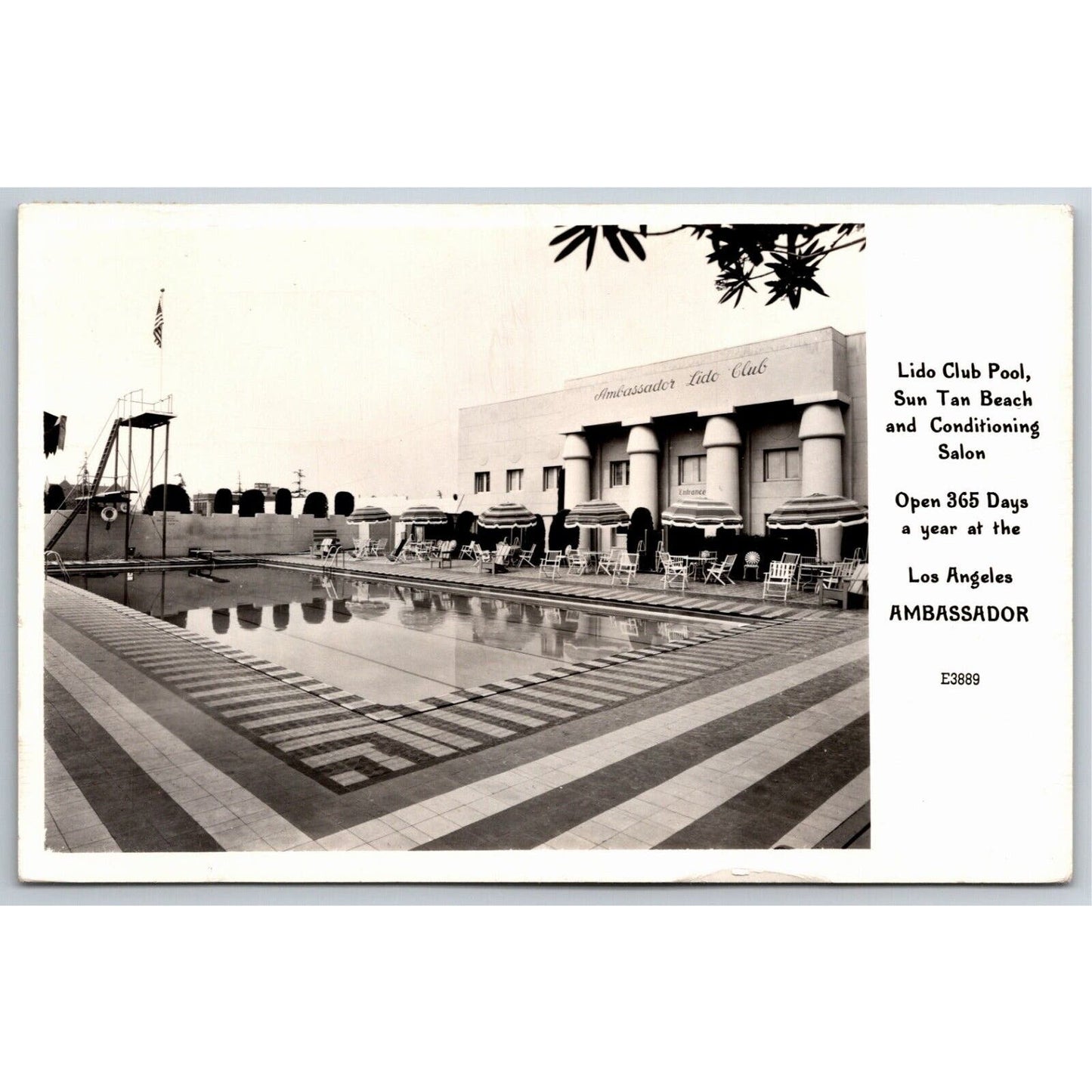 Ambassador Hotel Lido Club Pool Los Angeles RPPC* Postcard VGC PM 1947