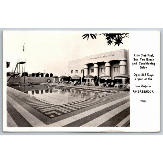 Ambassador Hotel Lido Club Pool Los Angeles RPPC* Postcard VGC PM 1947