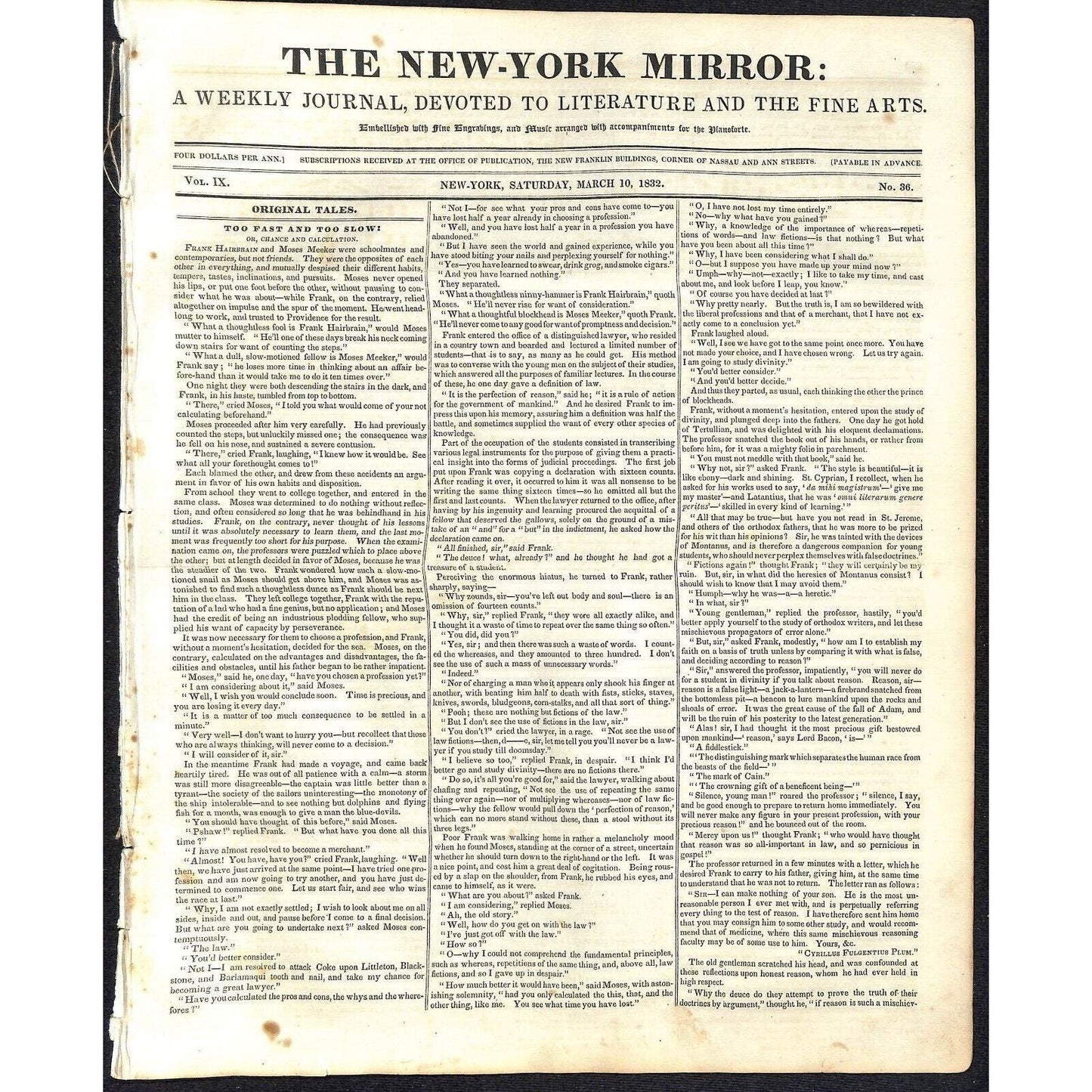 New-York Mirror Weekly Journal Literature Fine Arts Newspaper 3/10/32 8pp