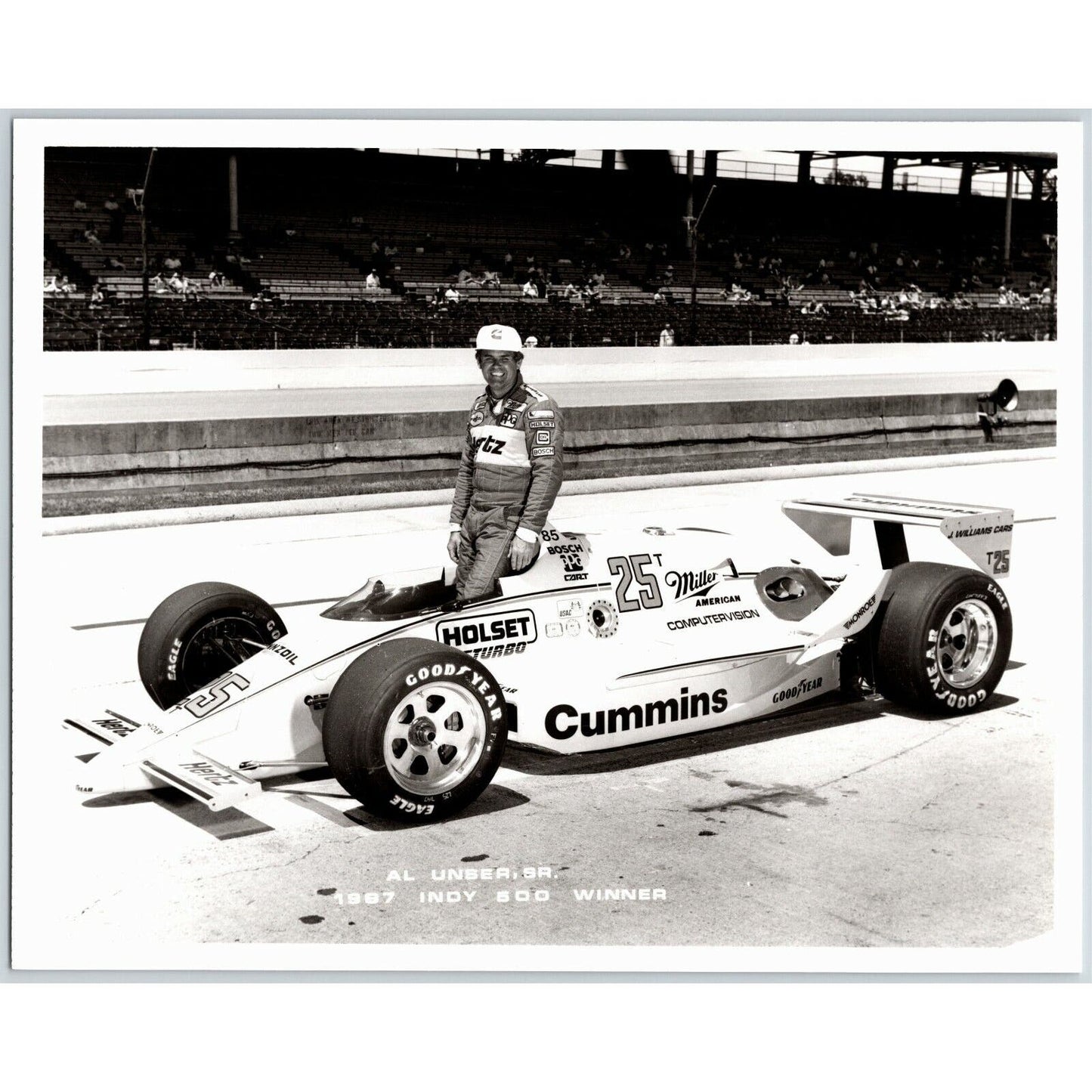 Al Unser, Sr. Indy 500 Winner 1987 8 x 10 Glossy B&W Photograph VGC