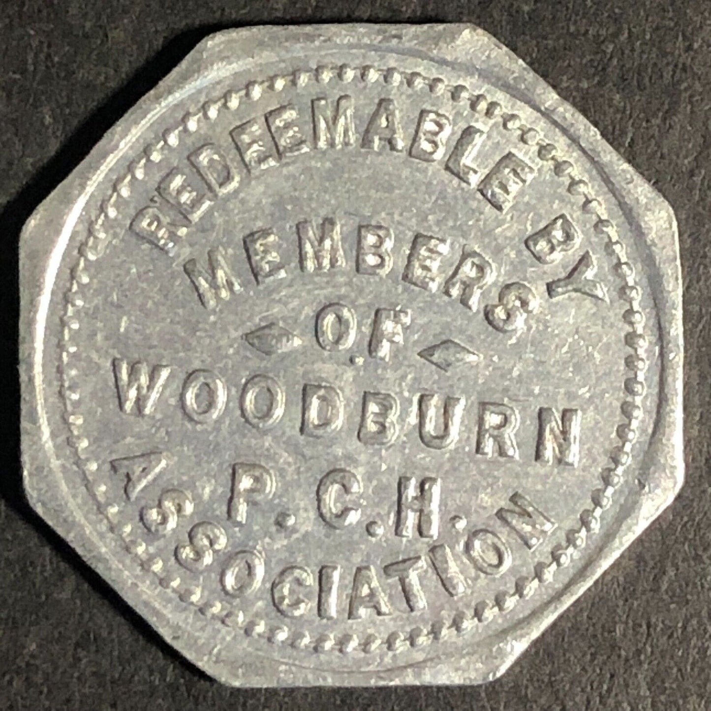 Woodburn P.C.H. Association (Oregon) Aluminum G/F 5c In Trade Token Hexagon 21mm