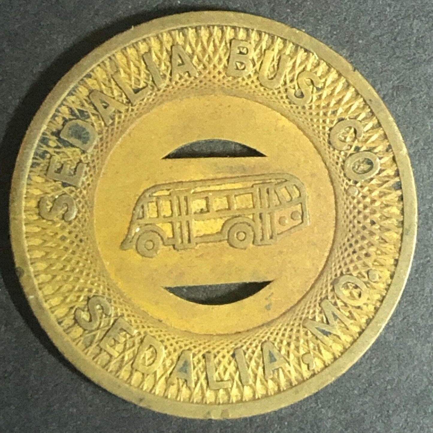 c1940's 22mm Sedalia Bus Co. G/F One Fare Brass Transit Token Missouri