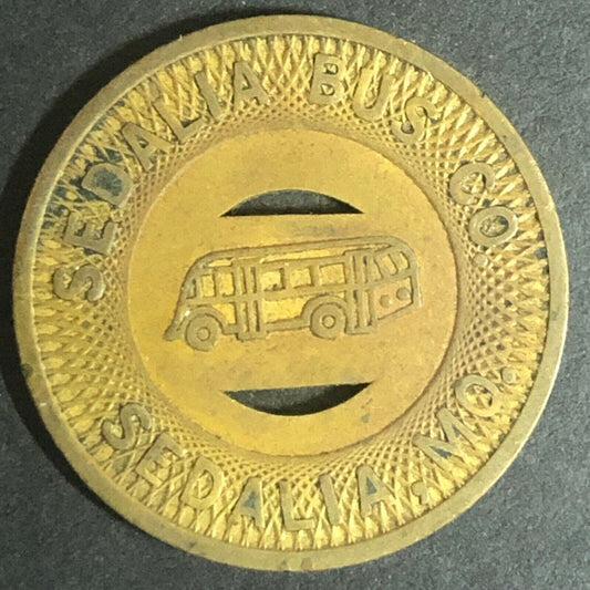 c1940's 22mm Sedalia Bus Co. G/F One Fare Brass Transit Token Missouri