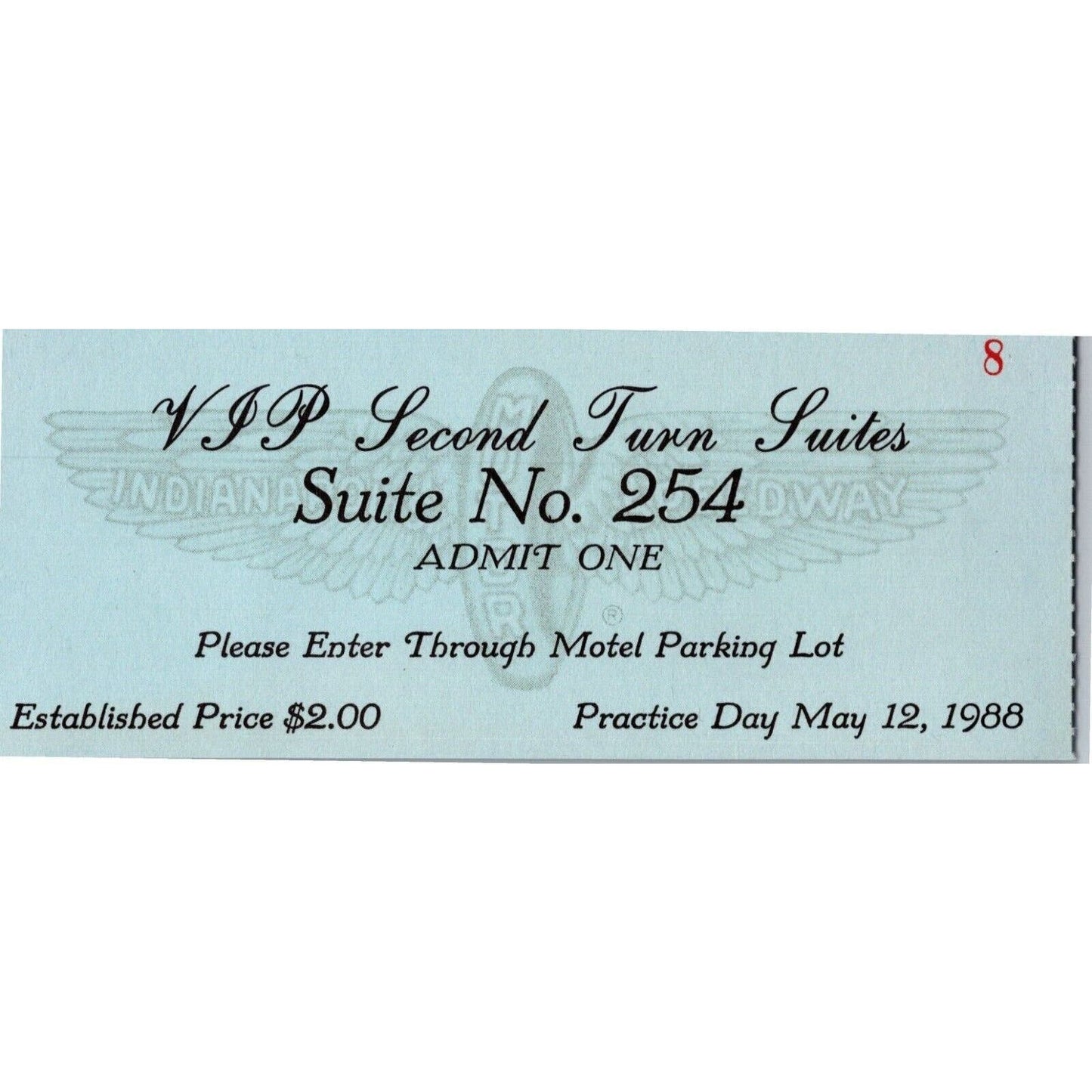 1988 Indy 500 VIP 2nd Turn Suites Practice Day Ticket Stub Indianapolis IMS #8