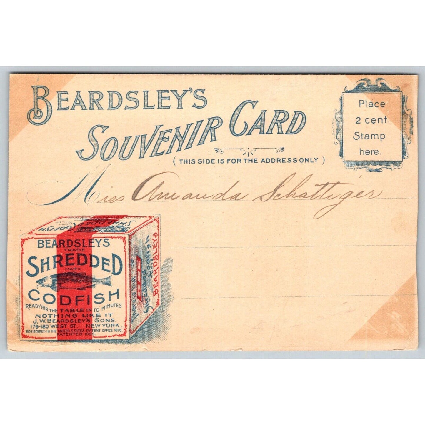 Beardsley's Shredded Codfish Fifth Ave NYC Advertising Postcard c1900 Scarce