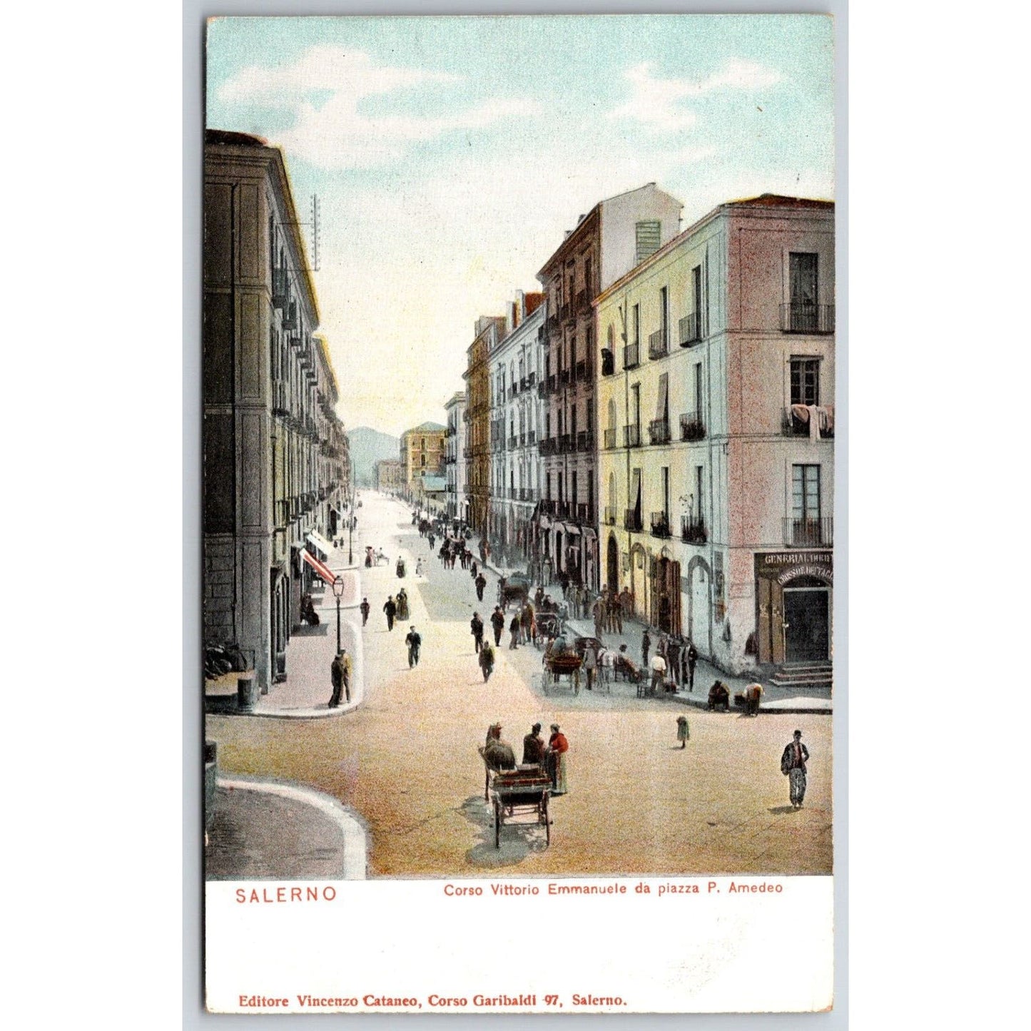 Italian Postcard Salerno Corso Vittorio Emmanuele from Plaza 1901-1907 NP VGC
