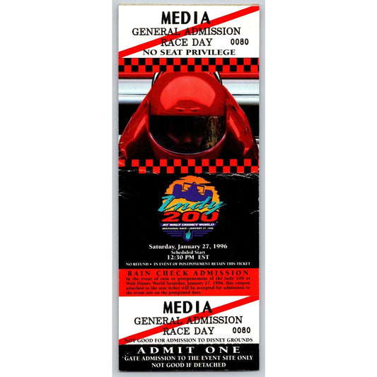 1996 Indy 200 Disney Media Ticket Stub #80 - Ron Burton Estate
