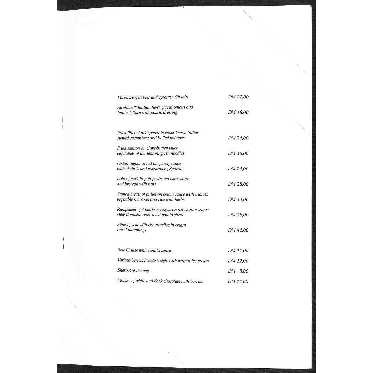 Dom-Hotel Koln-Cologne Restaurant Menu c1990's "Atelier on Dom"
