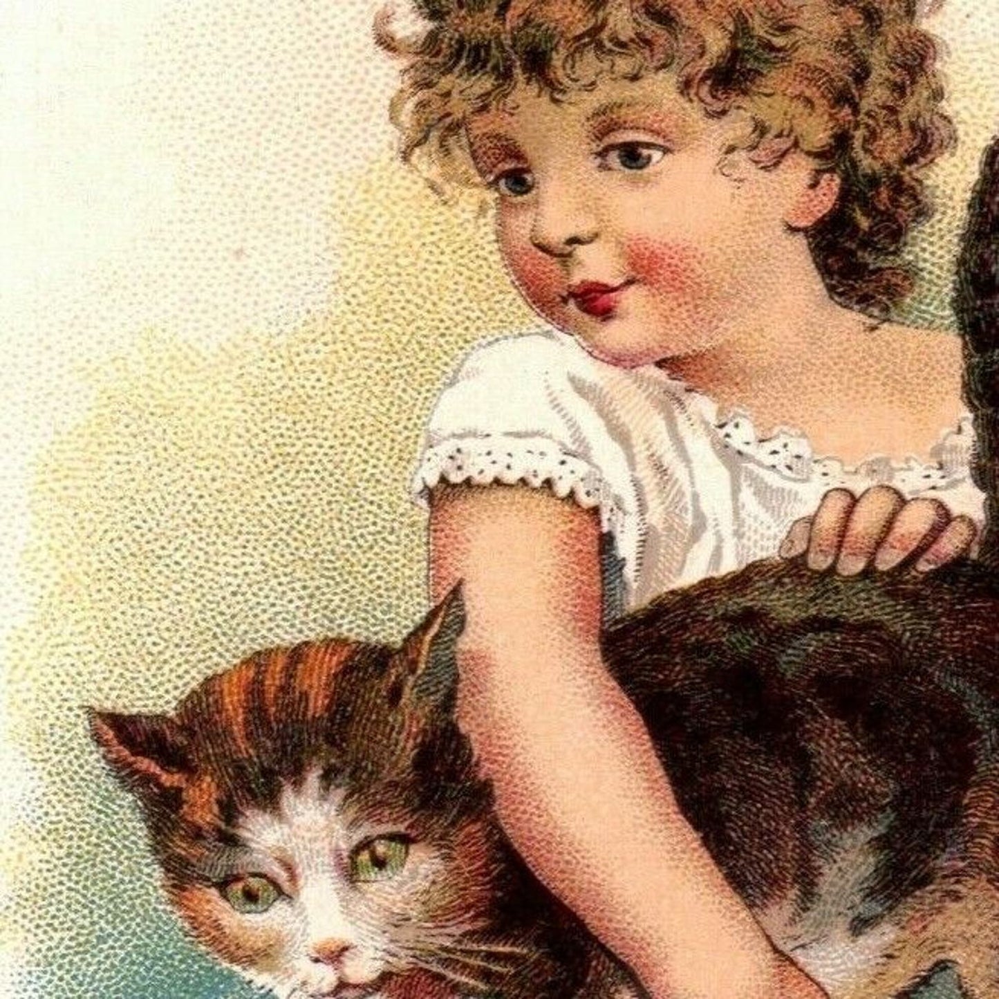 Victorian Trade Card Girl w/ Kitten Cat - Pyle's Pearline Washing Compound