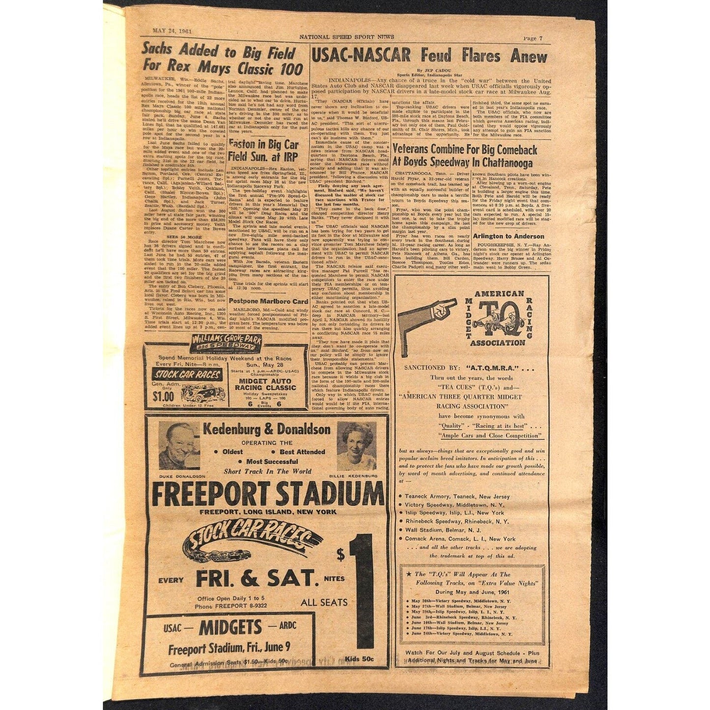 National Speed Sport News 5/24 1961 "Fastest Indy Field Ready" Racing 15pp VGC