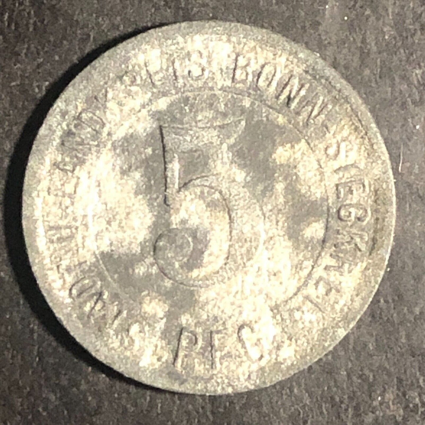 1919 Germany Stadt U. Landkreis Bonn-Siegkreis 5 Pfennig Zinc Coin 18mm