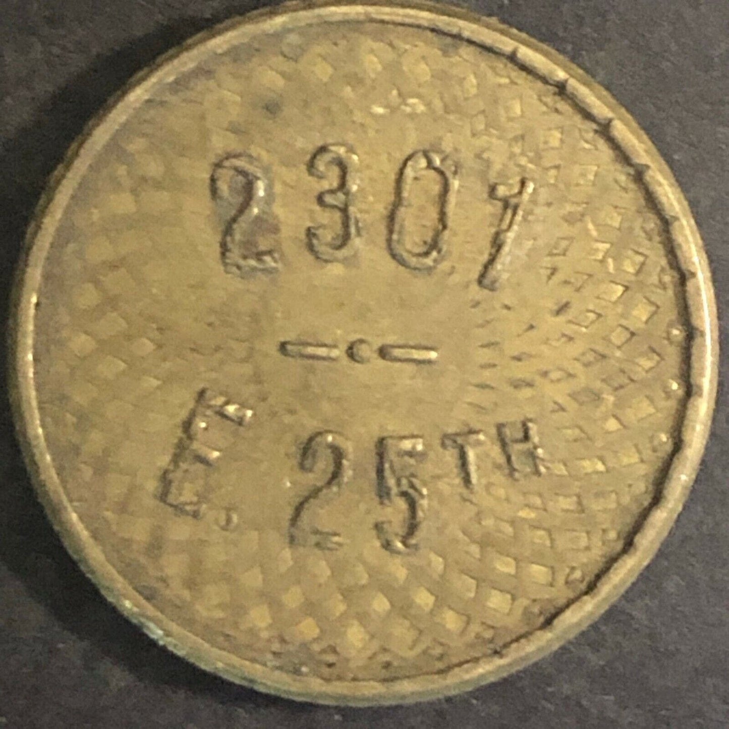 Vintage 20mm Brass "Spotlight 2301 E. 25th" Token w/ Spiral Pattern (Minnesota?)