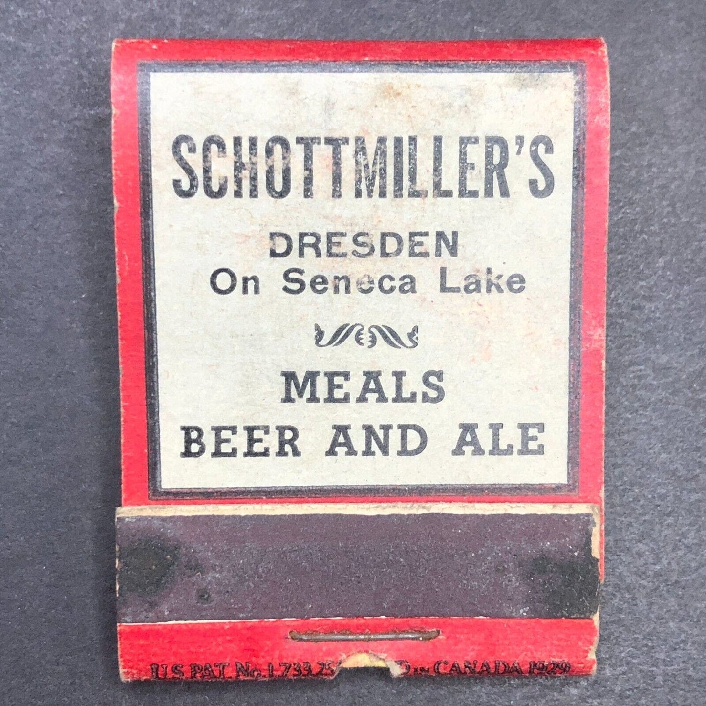 Schottmiller's Dresden, NY Meals Beer Ale Restaurant Full Matchbook c1930-40's