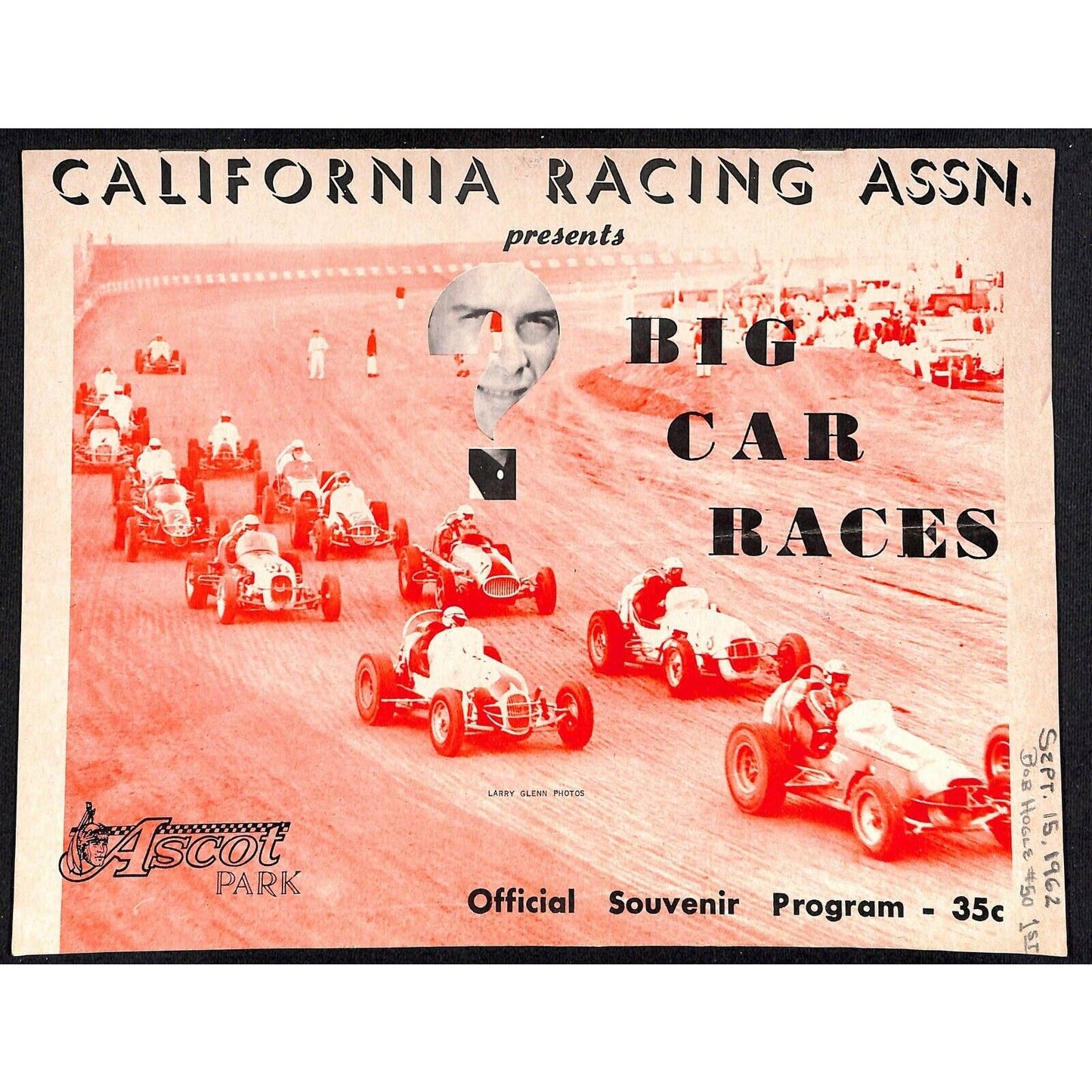 Scarce Sept 15 1962 Auto Racing CRA Big Car Program Ascot Gardena, CA 8pp.