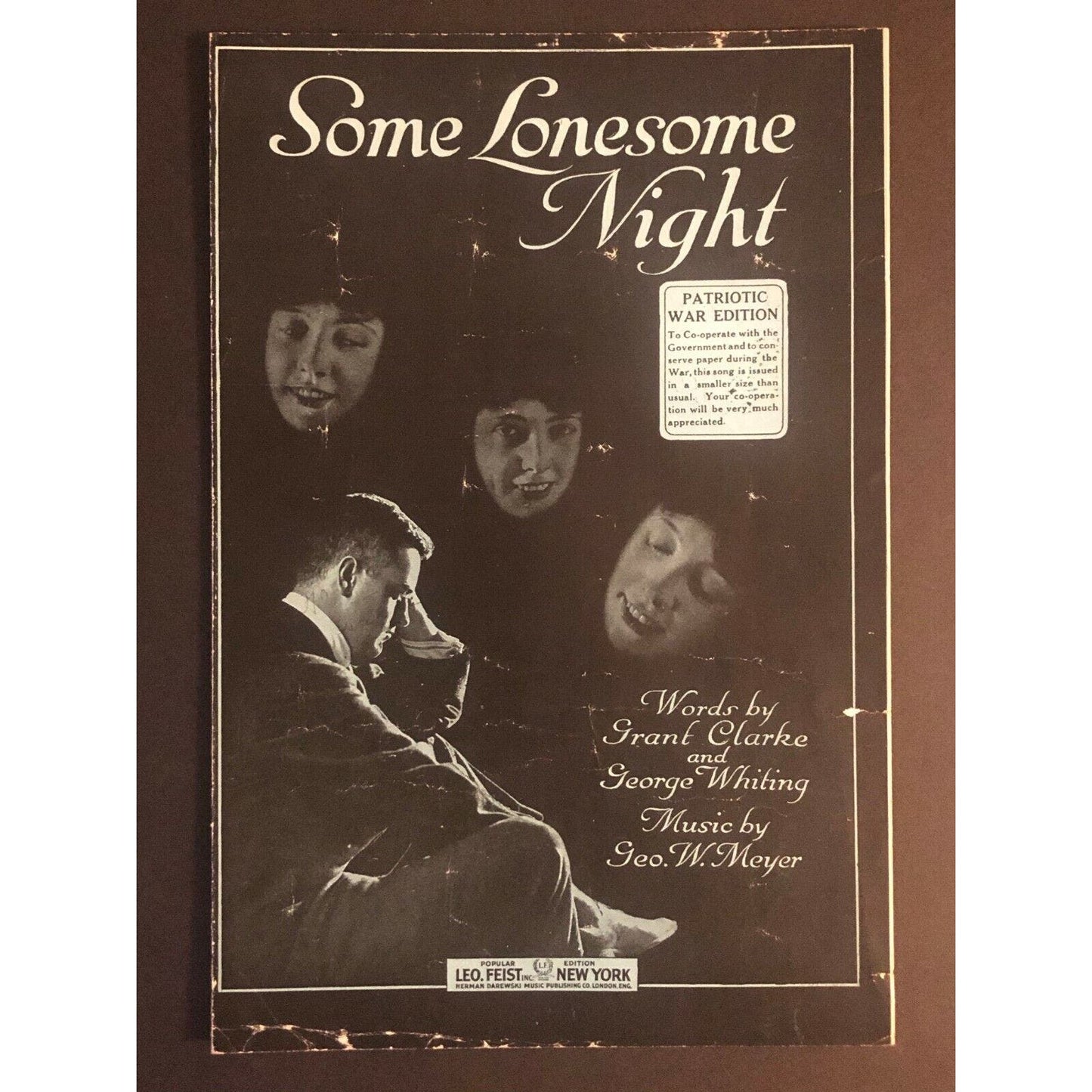 Scarce Vintage 1918 Sheet Music "Some Lonesome Night"