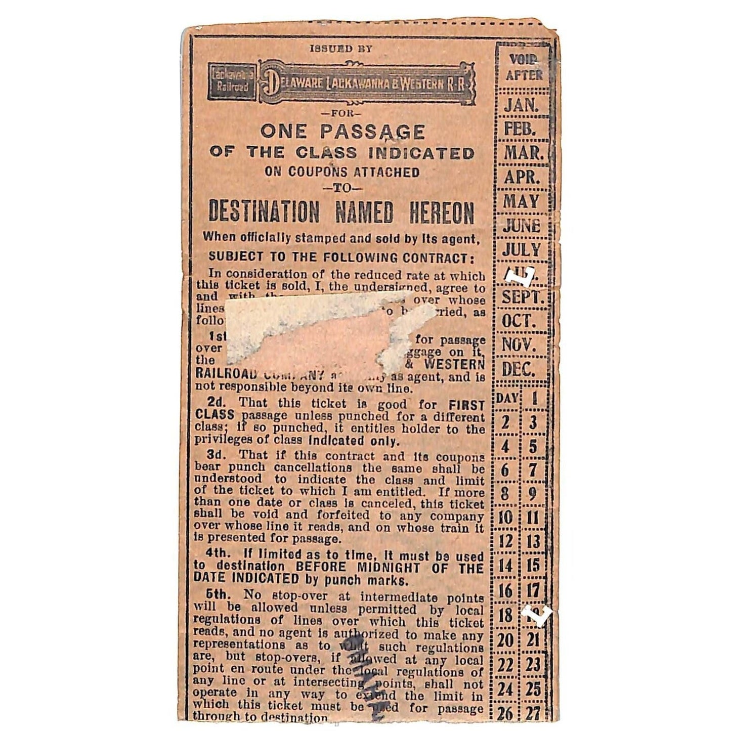 Delaware Lackawanna & Western Railroad Ticket 1910