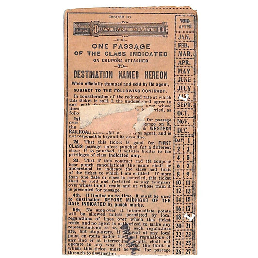 Delaware Lackawanna & Western Railroad Ticket 1910