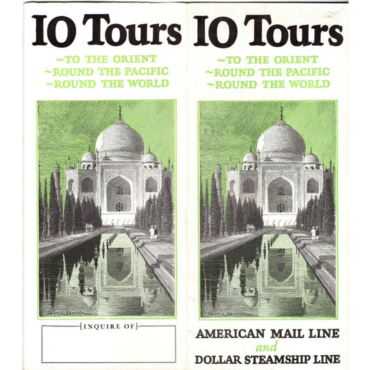 c1935 American Mail & Dollar Steamship Line - Fold Out Cruise Brochure w/ Prices