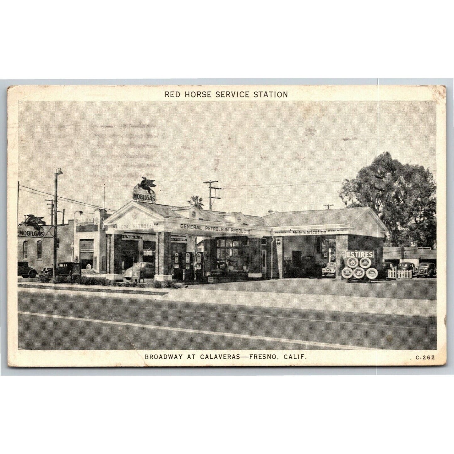 c1938 PPC Postcard Mobilgas Station Fresno, CA - Thanking Customer for Patronage