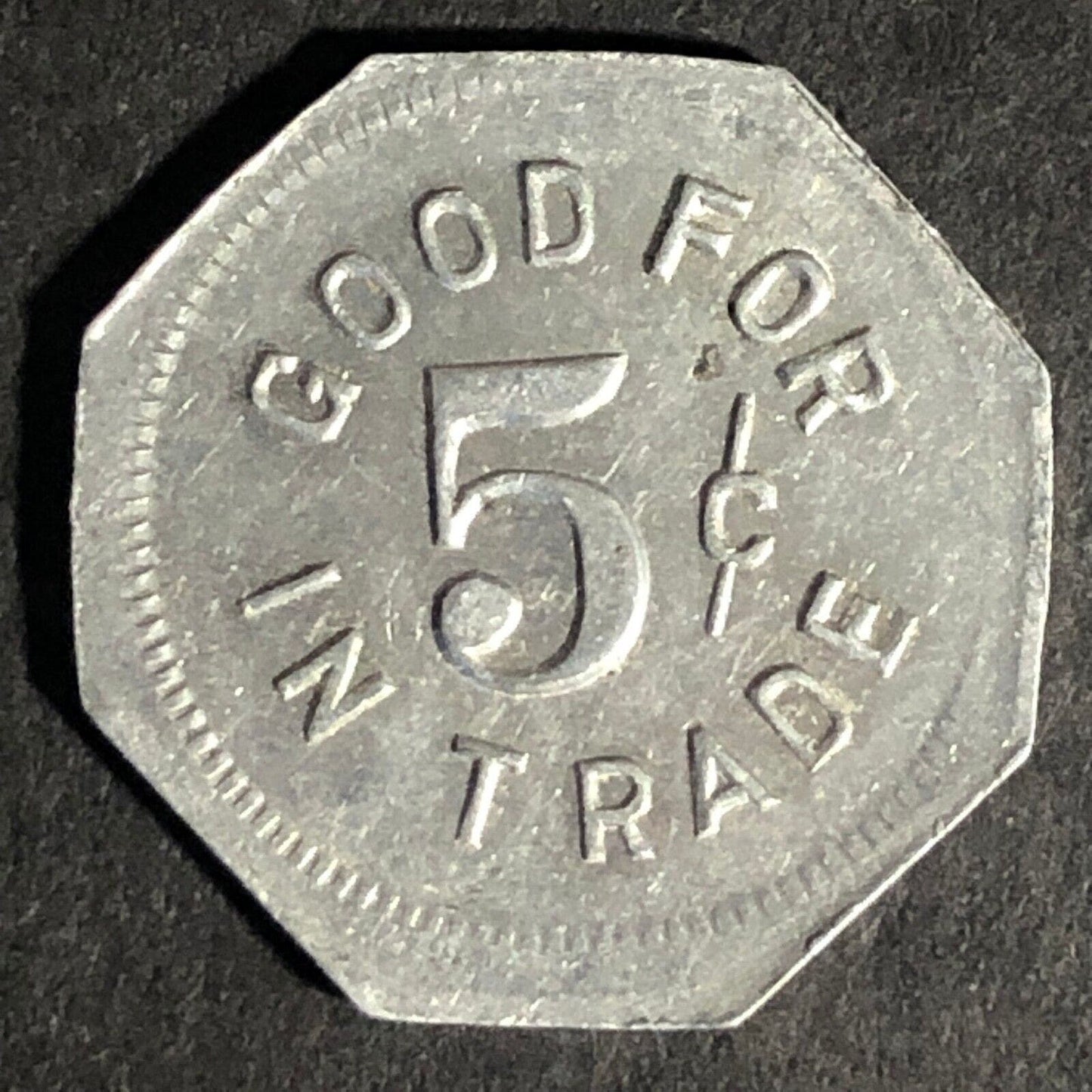 Ed. Sauser Clover Farm Store Lakeville, MN 5c Octagon Alum. Token 20.7mm Scarce