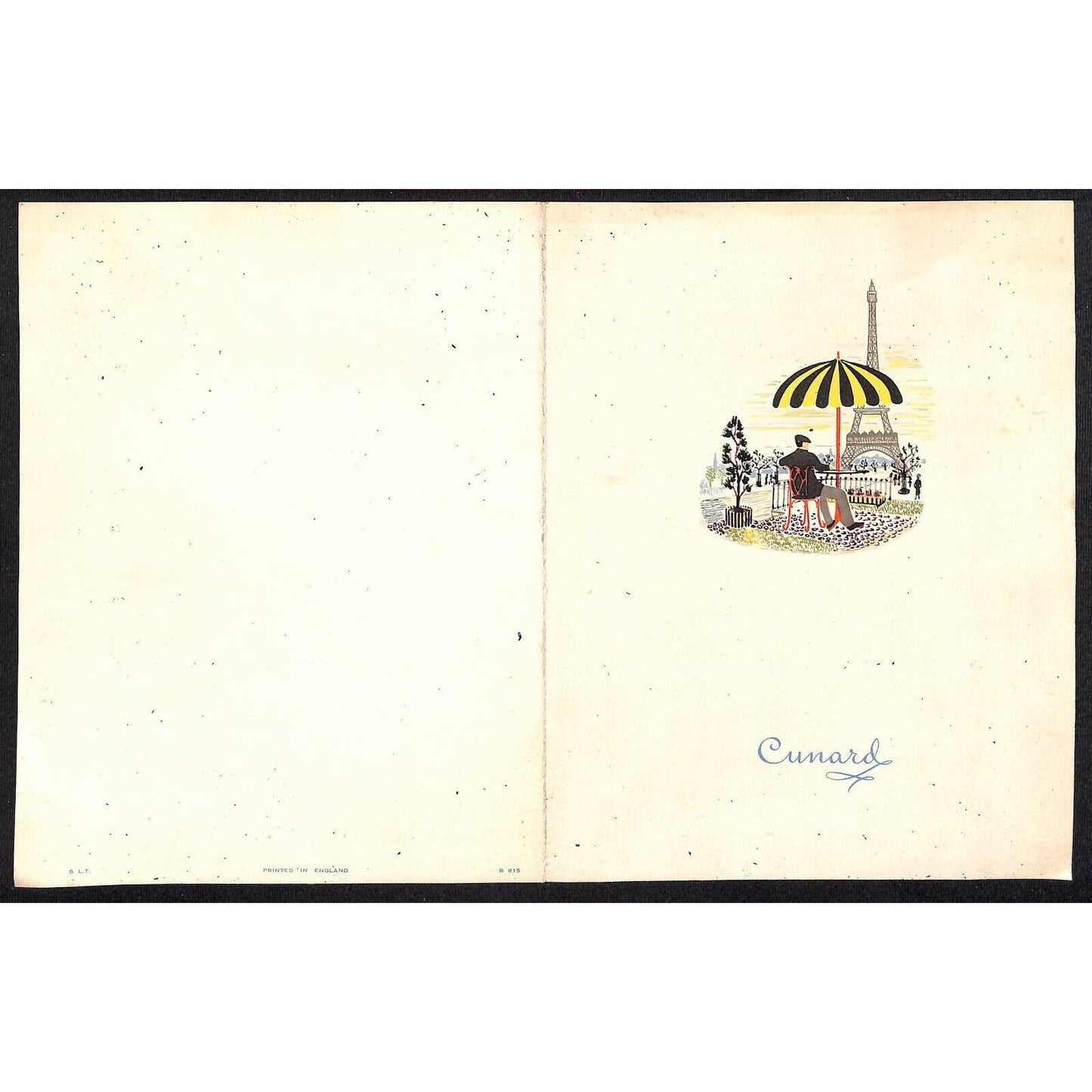 1957 Cunard Lines R.M.S. Queen Mary Luncheon Menu w/ Eiffel Tower Cafe Scene