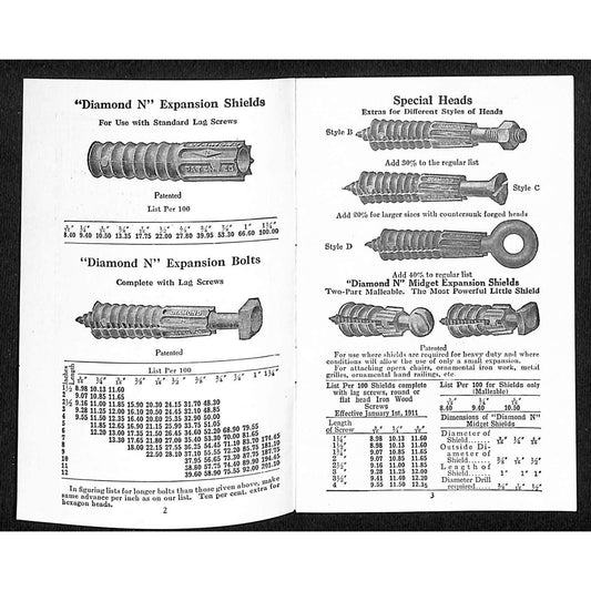 Diamond Expansion Bolt Co. Catalogue West & Cedar St NYC 16pp c1915-20's VGC