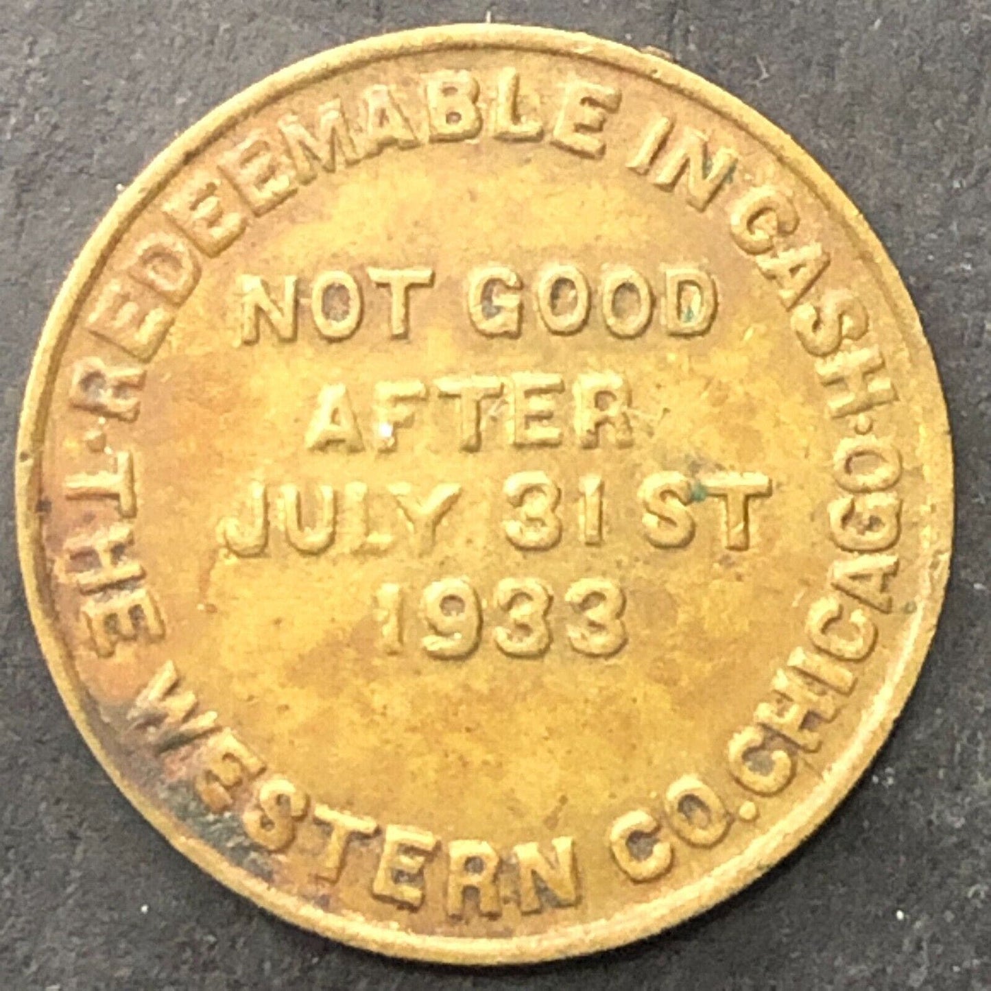 Dr. West's Products Chicago Sales Premium 2½¢ Trade Token Brass 19mm 1933*