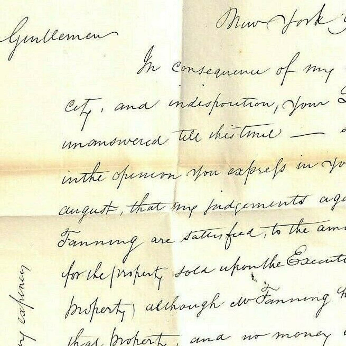 1834 New York Letter Cover re: Interest & Payment for Real Property - Document
