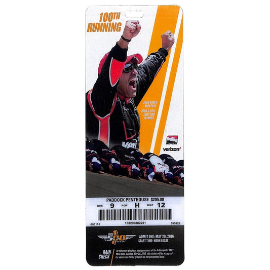 2016 Indy 500 Ticket 100th Running Clear Commemorative Plastic IMS 9-H 12 VGC