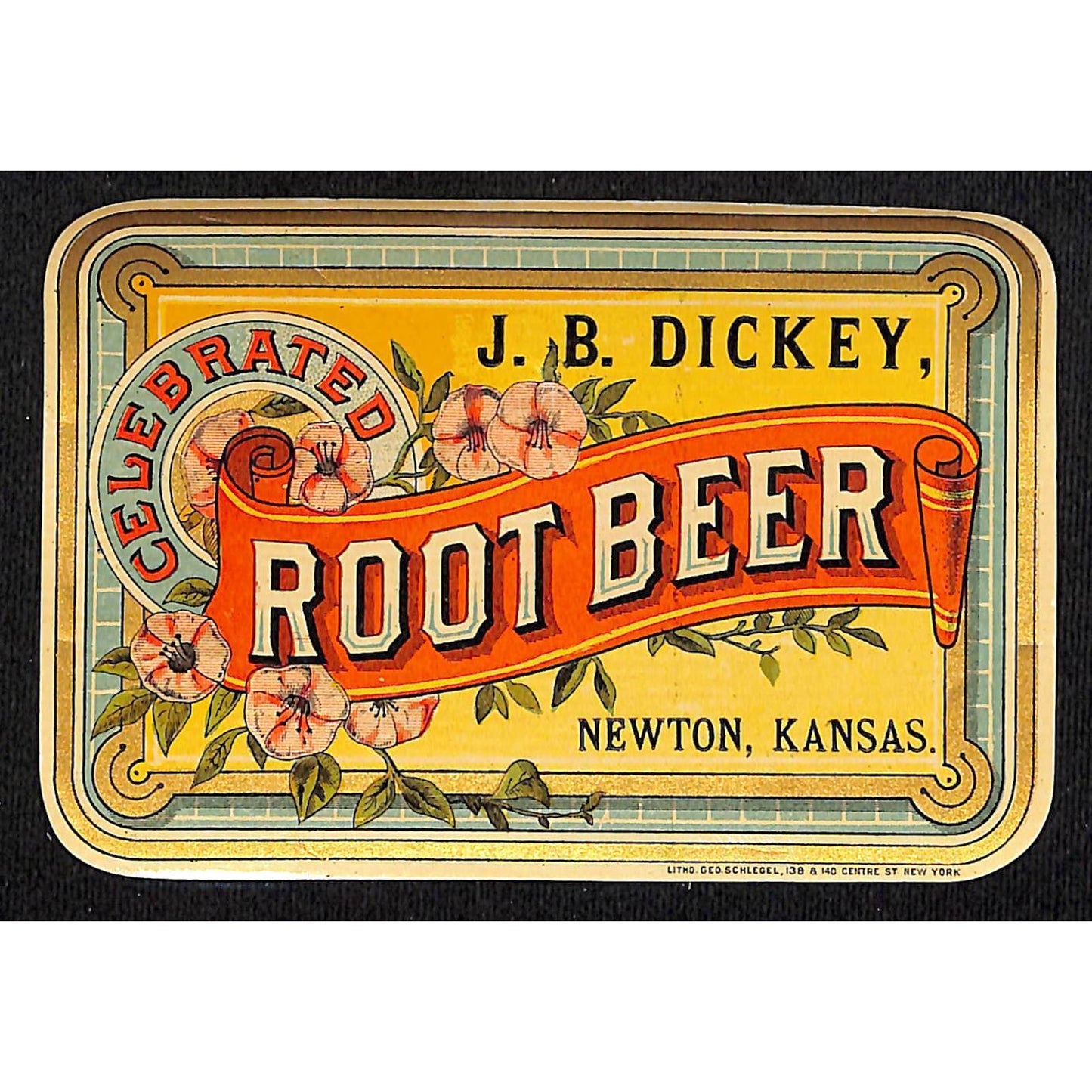 J.B. Dickey Root Beer Paper Label Newton, Kansas NOS Scarce VGC c1890-1900