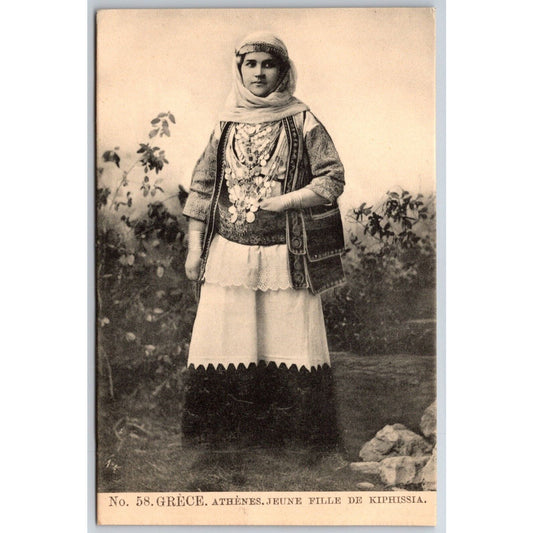 Greek Postcard Athens "Young Girl of Kiphissia" 1901-1907 NP VGC