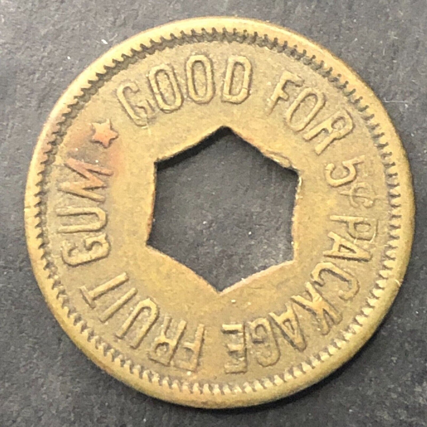 Good for a Package of Fruit Gum Trade Token Brass 21mm