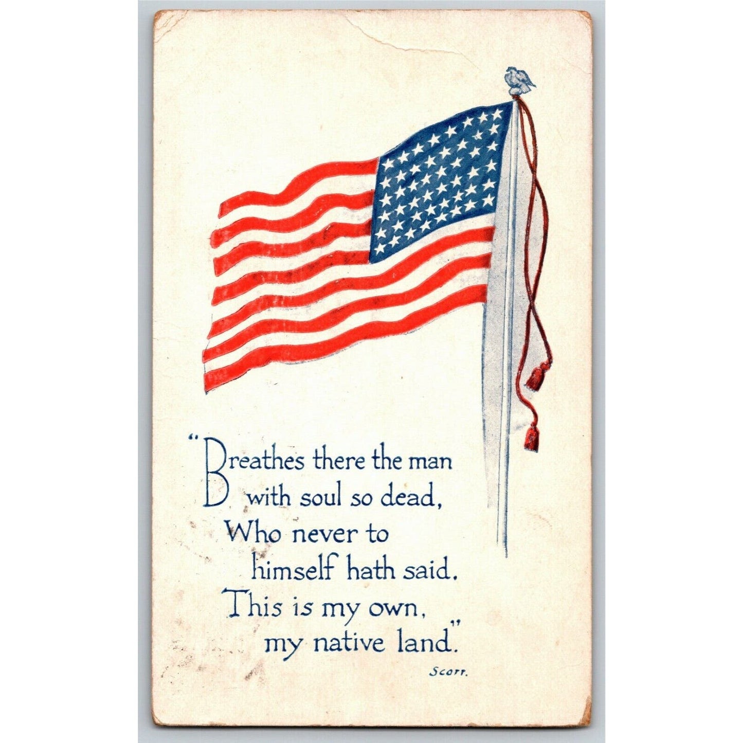 Vintage US Flag Patriotic Postcard c1919 "Breathes There The Man..."